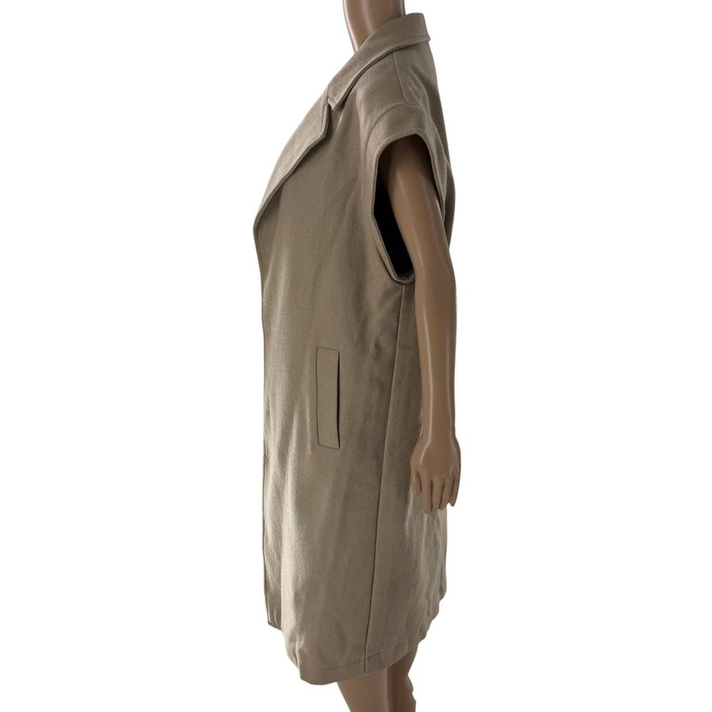 Oklan Suits Tan Open Front Wool Cap Sleeve Duster Vest - Picture 7 of 12